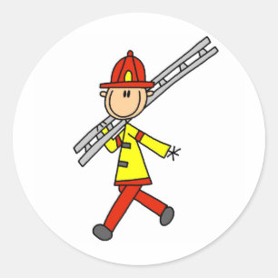 Stick Figure Firefighter with Ladder Stickers