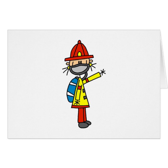 Stick Figure Firefighter with Mask Card (Front Horizontal)