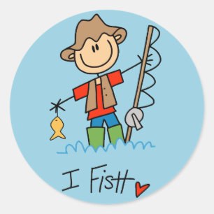 Stick Figure Fisherman Classic Round Sticker