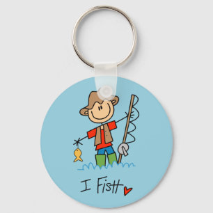 Stick Figure Fisherman Key Ring