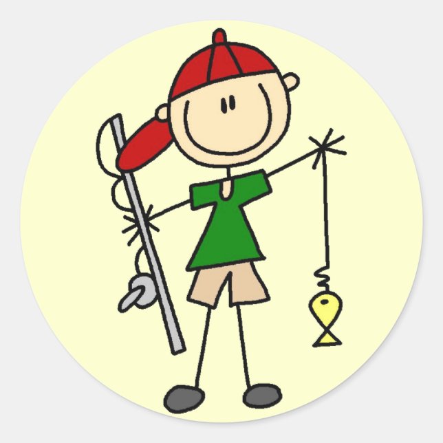 Stick Figure Fishing Tshirts and Gifts Classic Round Sticker (Front)