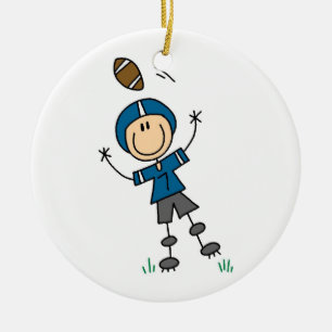 Stick Figure Football Blue Ceramic Ornament