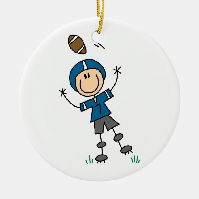 Stick Figure Football Blue Ceramic Ornament (Front)
