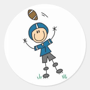 Stick Figure Football Blue Classic Round Sticker