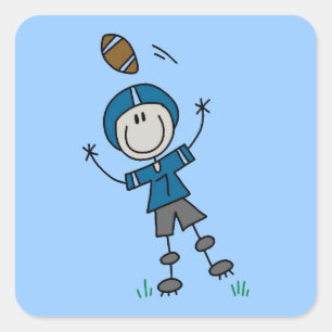 Stick Figure Football Blue Square Sticker