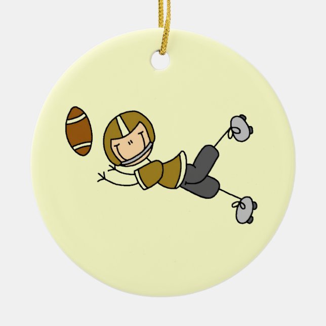 Stick Figure Football Gold Ceramic Tree Decoration (Front)