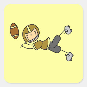 Stick Figure Football Gold Square Sticker