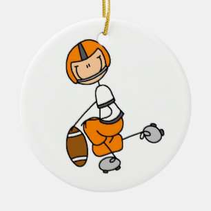 Stick Figure Football Orange Ceramic Ornament