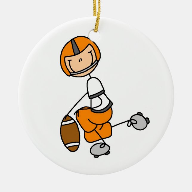 Stick Figure Football Orange Ceramic Ornament (Front)