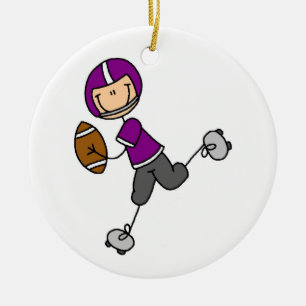 Stick Figure Football Purple Ceramic Ornament