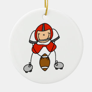 Stick Figure Football Red Ceramic Ornament