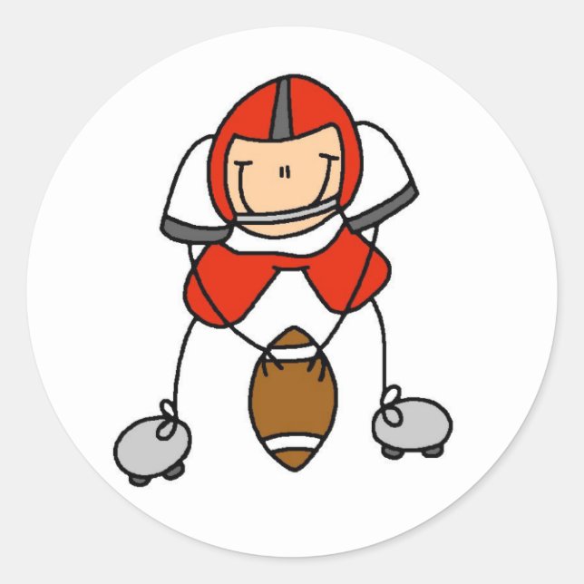 Stick Figure Football Red Classic Round Sticker (Front)