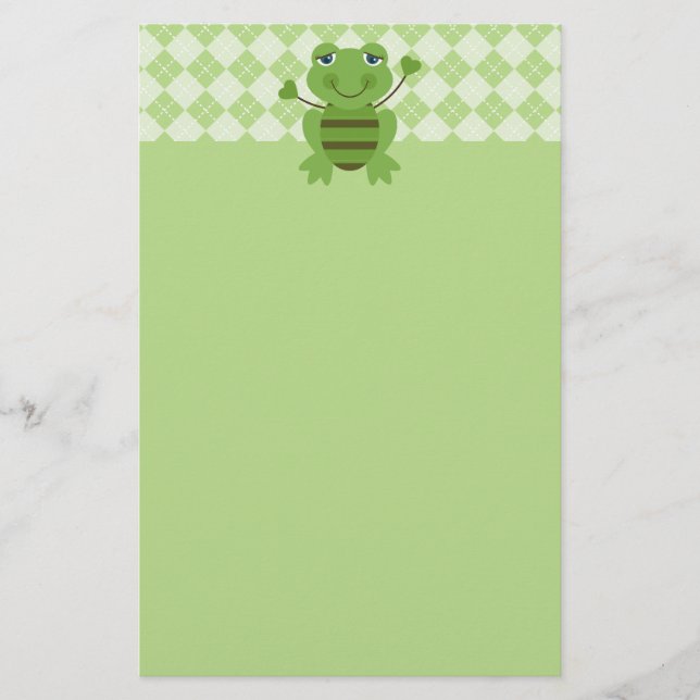 Stick Figure Frog w/Argyle Background Stationery (Front)