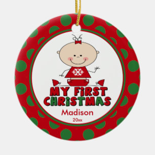 Stick Figure Girl Baby's First Christmas Ornament