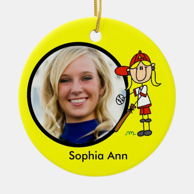 Stick Figure Girl Baseball Player Ornament (Front)