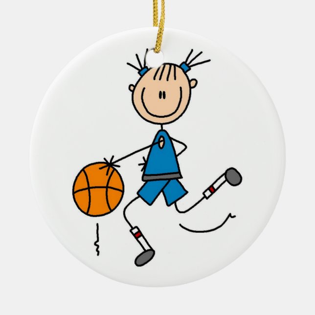 Stick Figure Girl Basketball Player Tshirts Ceramic Ornament (Front)