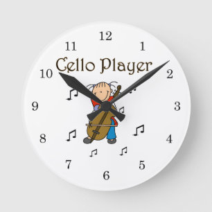 Stick Figure Girl Cello Player T-shirts and Gifts Round Clock