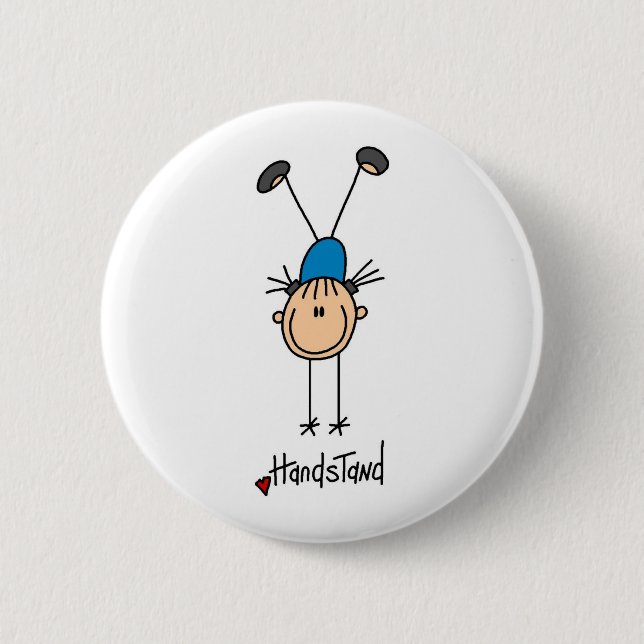 Stick Figure Girl Doing Handstands Button (Front)
