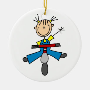 Stick Figure Girl Driving a Scooter Ceramic Tree Decoration