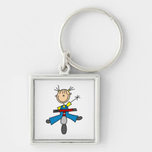 Stick Figure Girl Driving a Scooter Key Ring