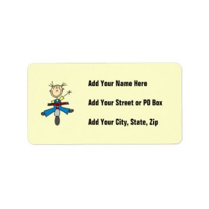 Stick Figure Girl Driving a Scooter Label