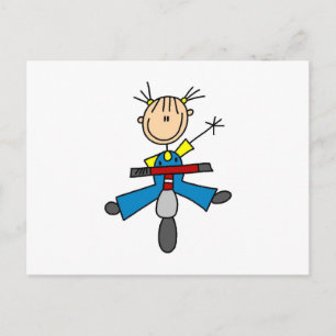 Stick Figure Girl Driving a Scooter Postcard