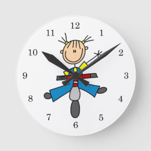 Stick Figure Girl Driving a Scooter Round Clock
