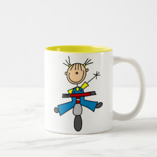 Stick Figure Girl Driving a Scooter Two-Tone Coffee Mug