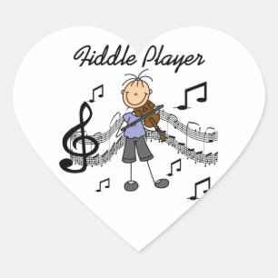 Stick Figure Girl Fiddle Player Tshirts and Gifts Heart Sticker
