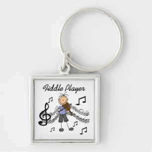 Stick Figure Girl Fiddle Player Tshirts and Gifts Key Ring