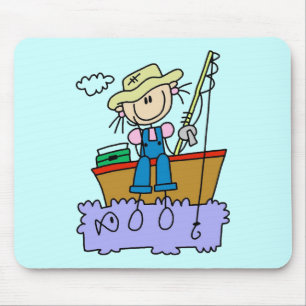 Stick Figure Girl Fishing T-shirts and Gifts Mouse Pad