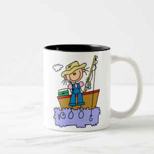 Stick Figure Girl Fishing Two-Tone Coffee Mug