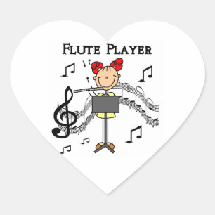 Stick Figure Girl Flute Player Tshirts and Gifts Heart Sticker