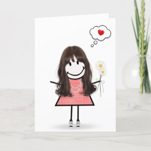 Stick Figure Girl Gingham Dress Thinking of You  Card