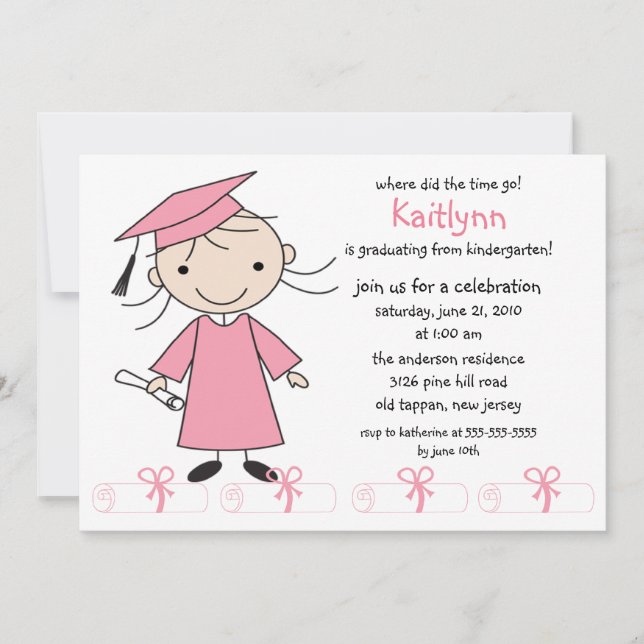 Stick Figure Girl Graduation Invitation (Front)