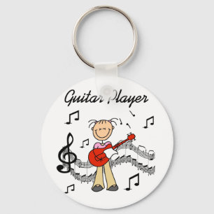 Stick Figure Girl Guitar Player T-shirts and Gifts Key Ring