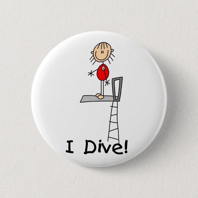 Stick Figure Girl I Dive 6 Cm Round Badge (Front)