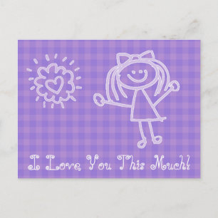 Stick Figure Girl   I Love You This Much Postcard