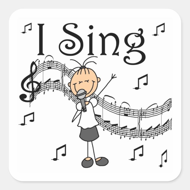 Stick Figure Girl I Sing T-shirts and Gifts Square Sticker (Front)