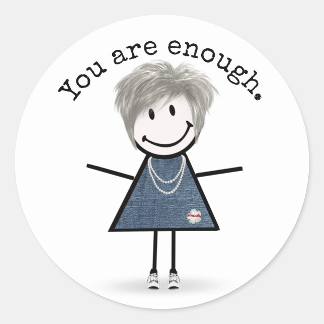 Stick Figure Girl In Sneakers with Quote   Classic Round Sticker (Front)
