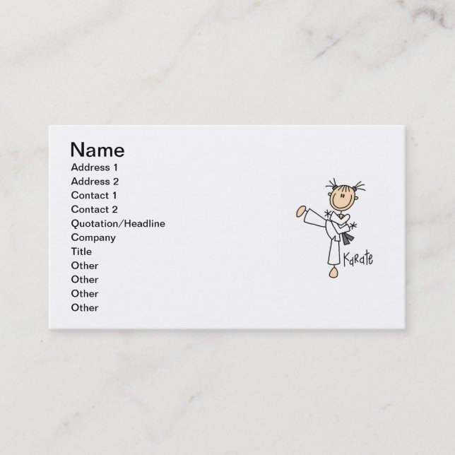 Stick Figure Girl Karate T-shirts and Gifts Business Card (Front)