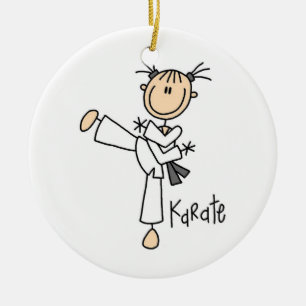 Stick Figure Girl Karate T-shirts and Gifts Ceramic Ornament