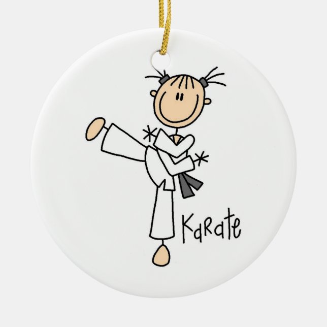 Stick Figure Girl Karate T-shirts and Gifts Ceramic Ornament (Front)