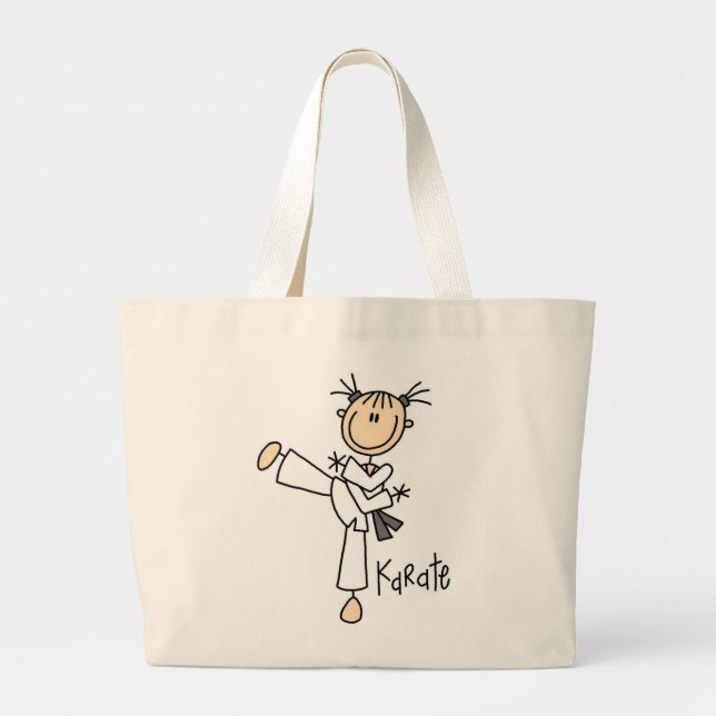 Stick Figure Girl Karate T-shirts and Gifts Large Tote Bag (Front)