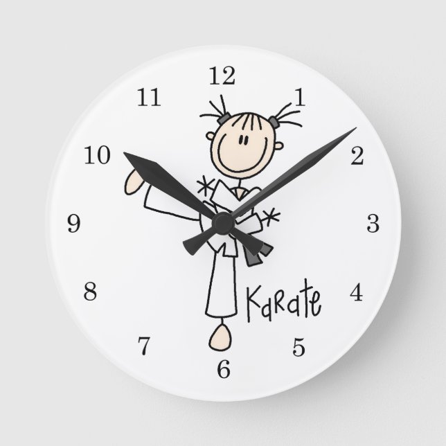 Stick Figure Girl Karate T-shirts and Gifts Round Clock (Front)