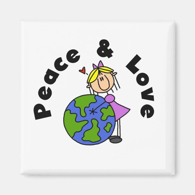 Stick Figure Girl Peace and Love T-shirts and Gift Magnet (Front)