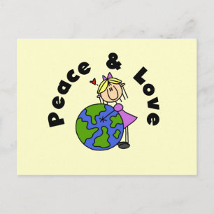 Stick Figure Girl Peace and Love T-shirts and Gift Postcard