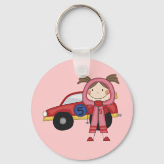 Stick  Figure Girl Race Car Driver Tshirts Key Ring