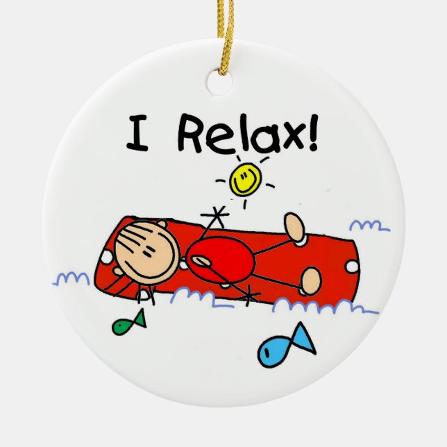 Stick Figure Girl Red Air Mattress Ceramic Ornament (Front)