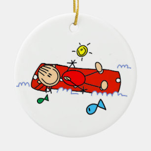 Stick Figure Girl Red Air Mattress Ceramic Ornament